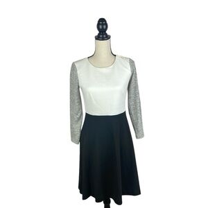 Ann Taylor LOFT Black White Gray Color Block Long Sleeve Knit Dress Sz 4
